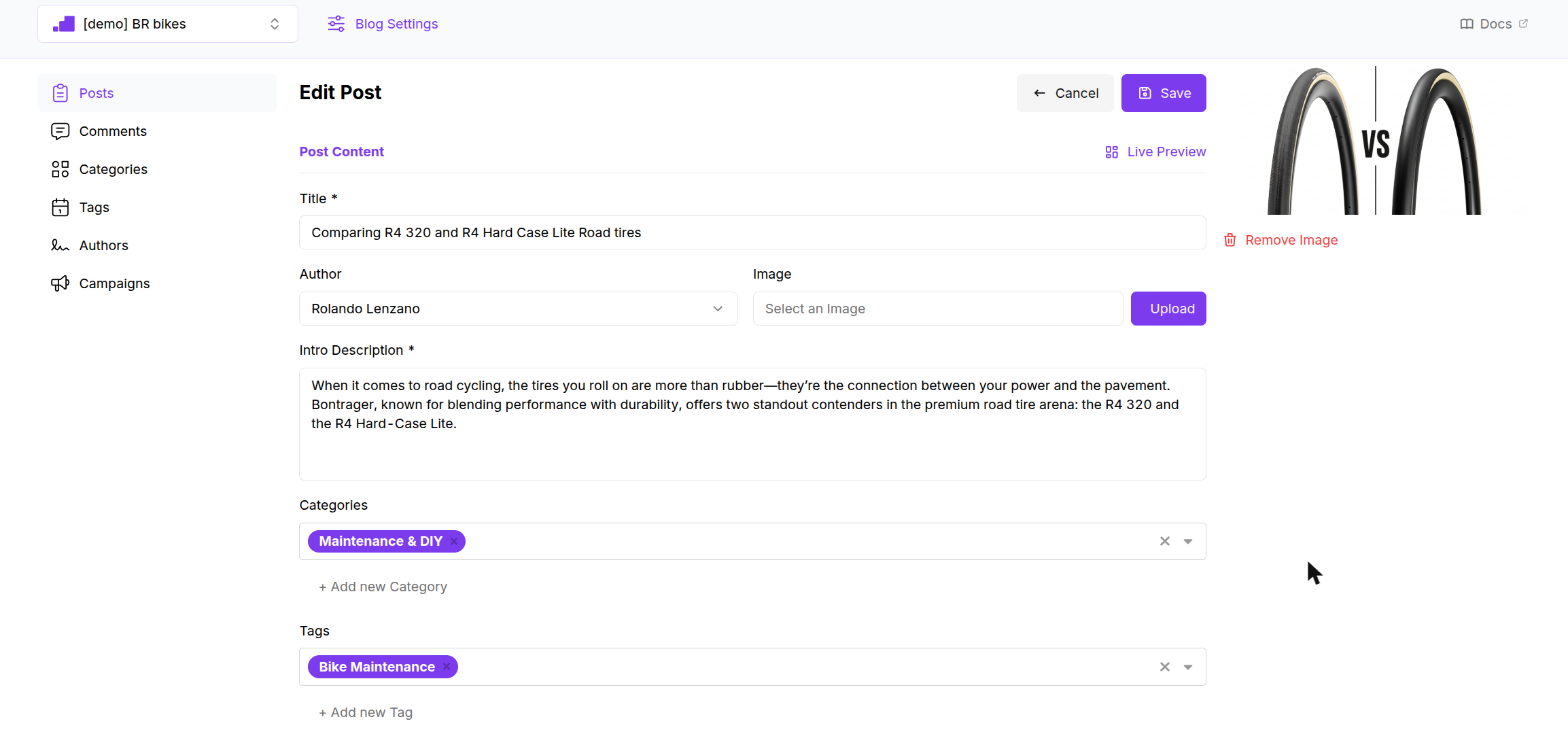 Post Content section