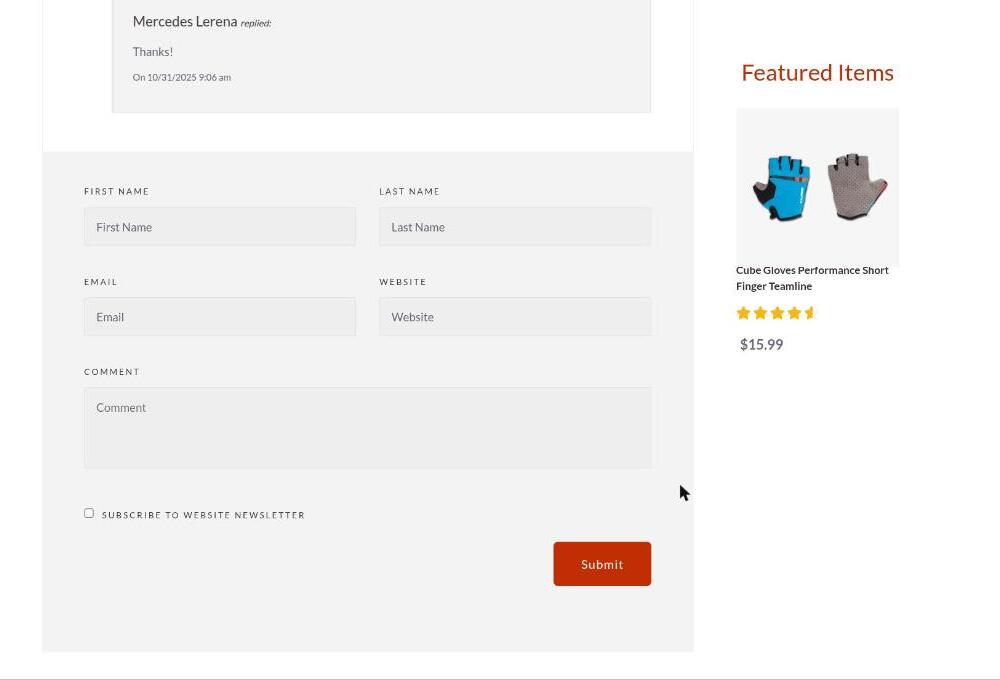 Comment form on the site